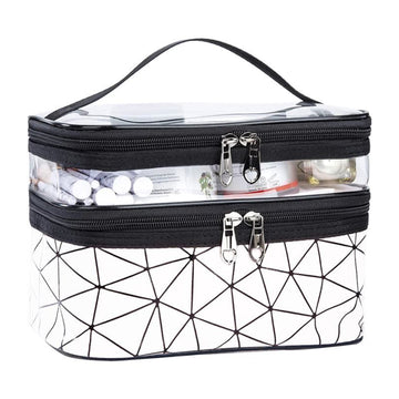 trousse de toilette 80g double couche transparent et visible imperméable avec poignée de transport grande capacité sac à cosmétiques